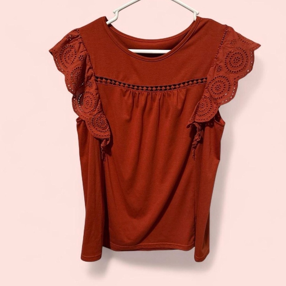 SHEIN Terracotta Lace Detail Blouse